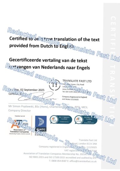 Translate Fast sample certified translation Translate Fast sample certified translation